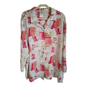 Nikki 3/4 Sleeve Pink Abstract Polyester Blouse 2X